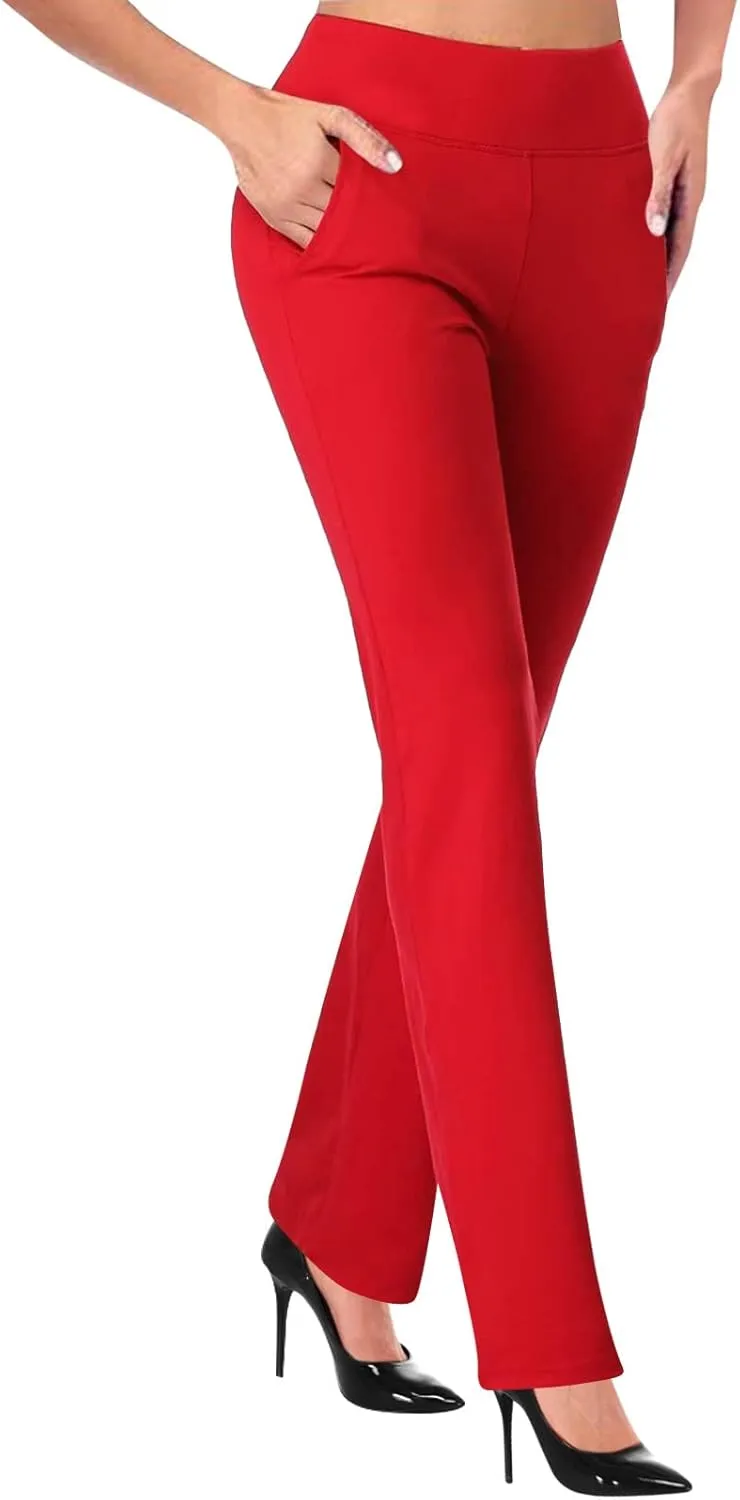 Work Pants Women Long High Waist Business Casual Skinny Slacks Pull On Straight Leg Yoga Trousers Relaxed Fit Pants