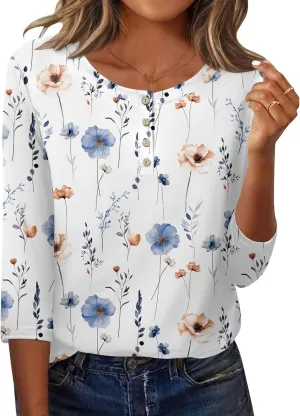 Zeagoo 3/4 Length Sleeve Women Tops Crew Neck Blouses Dressy Casual Summer T Shirts Loose Fit Business Work Clothes