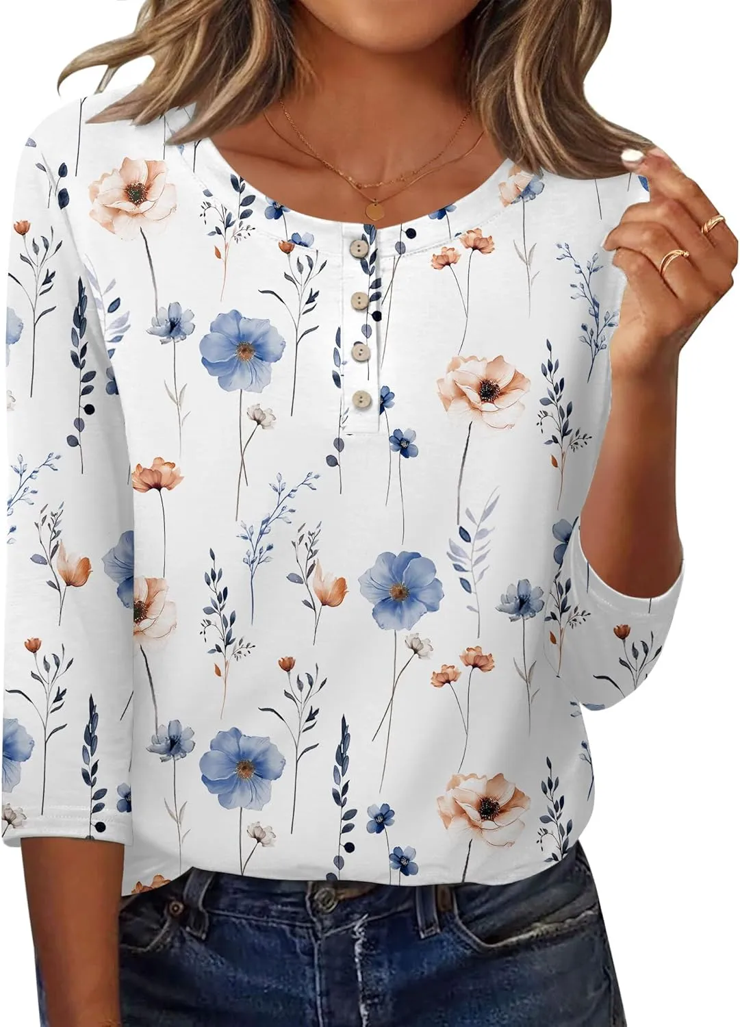 Zeagoo 3/4 Length Sleeve Women Tops Crew Neck Blouses Dressy Casual Summer T Shirts Loose Fit Business Work Clothes