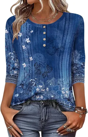 Zeagoo 3/4 Length Sleeve Women Tops Crew Neck Blouses Dressy Casual Summer T Shirts Loose Fit Business Work Clothes