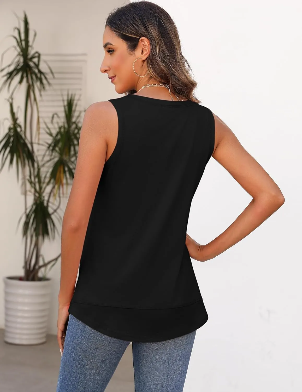 Zeagoo Women's Tank Tops Crew Neck Sleeveless Tops Floral Solid Summer Shirts Casual Loose Flowy Tunic Blouses