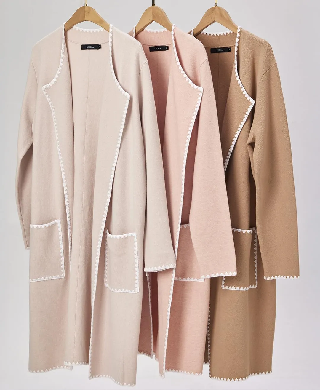 ZESICA Women's Open Front Long Cardigan Sweater Casual Lapel Coatigan Coat Fall Jacket Outerwear with Pockets
