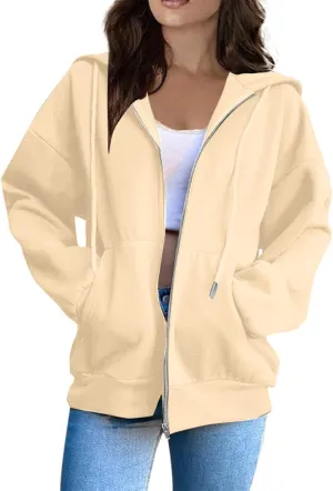 Zip Up Hoodie Women 2025 Long Sleeve Oversized Sweatshirts for Women Y2K Jacket with Pockets Fall Fashion Clothes