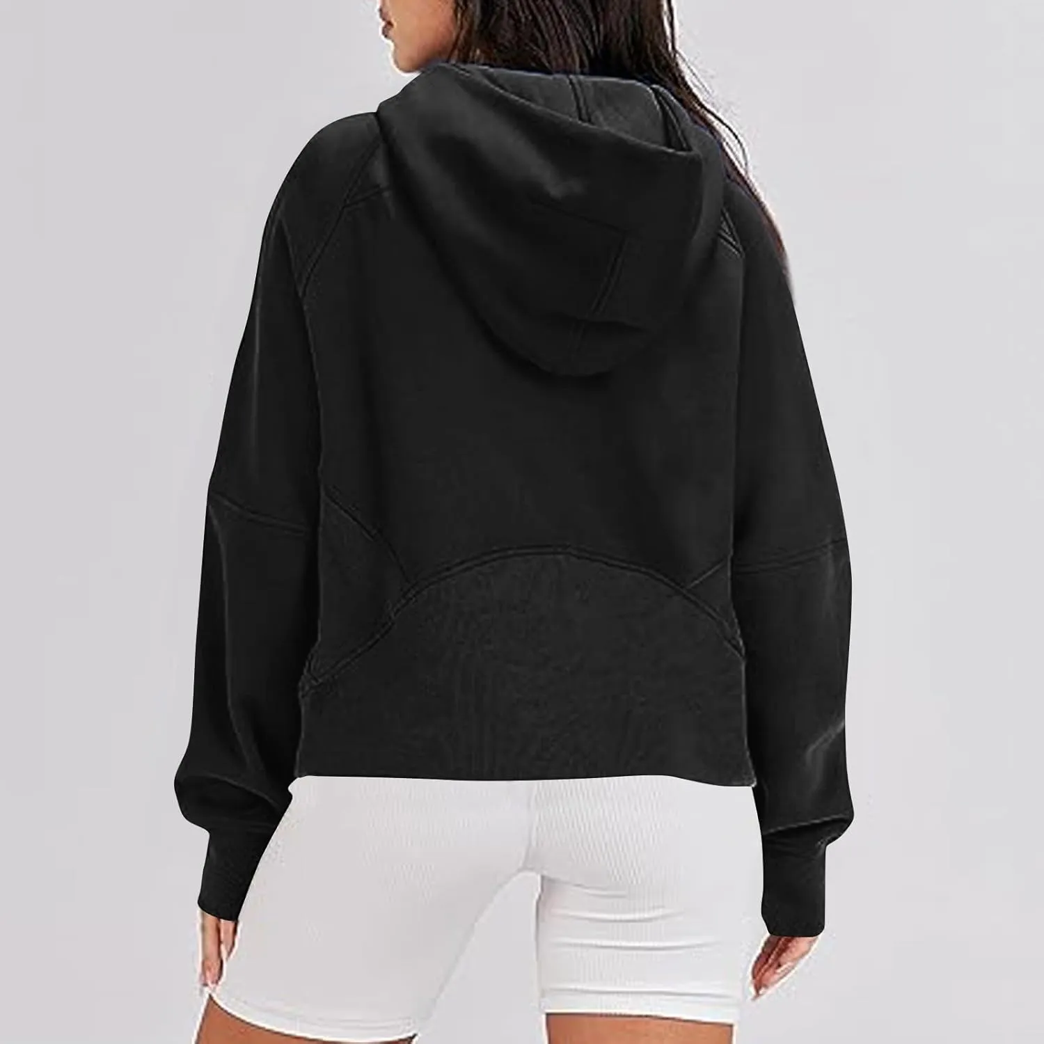 Zip Up Hoodie Women,2024 Fall Thumb Hole Half Zip Sweatshirts Fleece Jackets Tops Oversized Pullover With Pockets