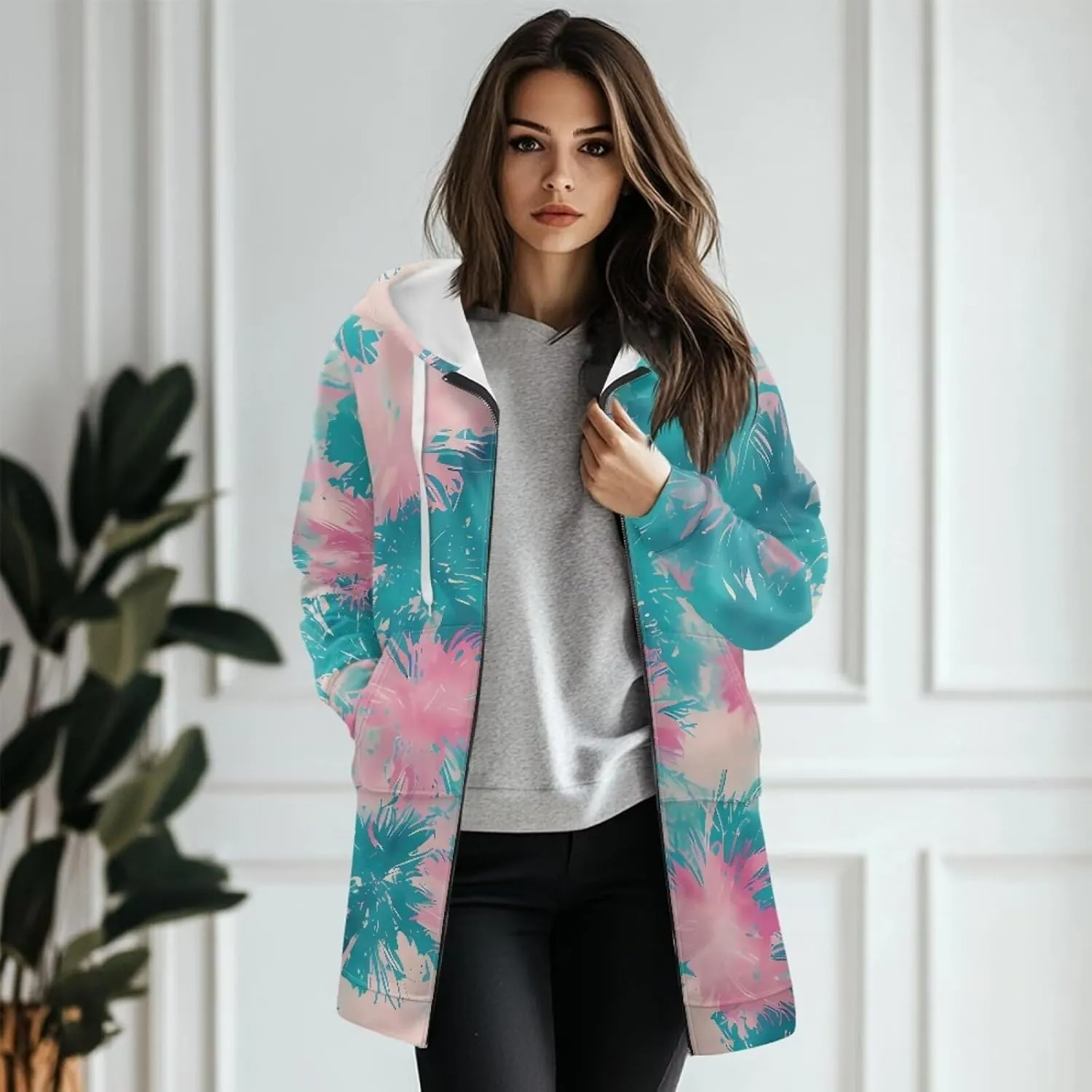 Zip Up Hoodies for Women Trendy Tie Dye Hooded Sweatshirts Oversized Long Sleeve Pullover Drawstring Jackets
