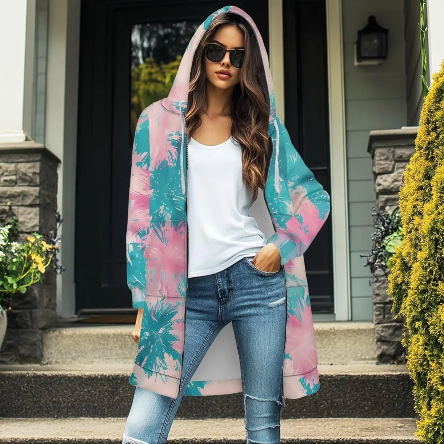 Zip Up Hoodies for Women Trendy Tie Dye Hooded Sweatshirts Oversized Long Sleeve Pullover Drawstring Jackets